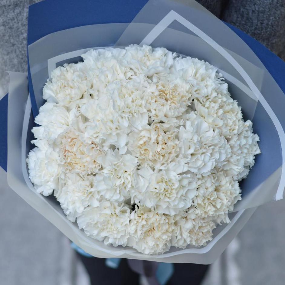 Букет из 35 белых гвоздик 