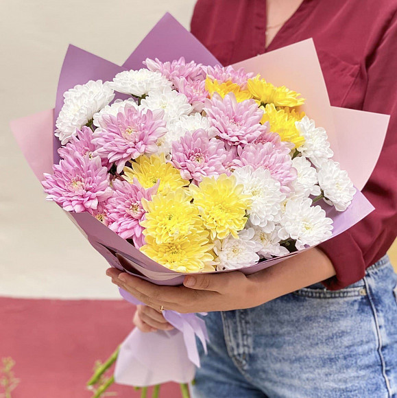 Букет из 9  кустовых хризантем микс 