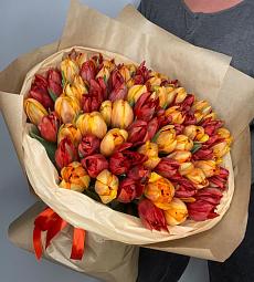 101 пионовидных тюльпан "Red and Orange"