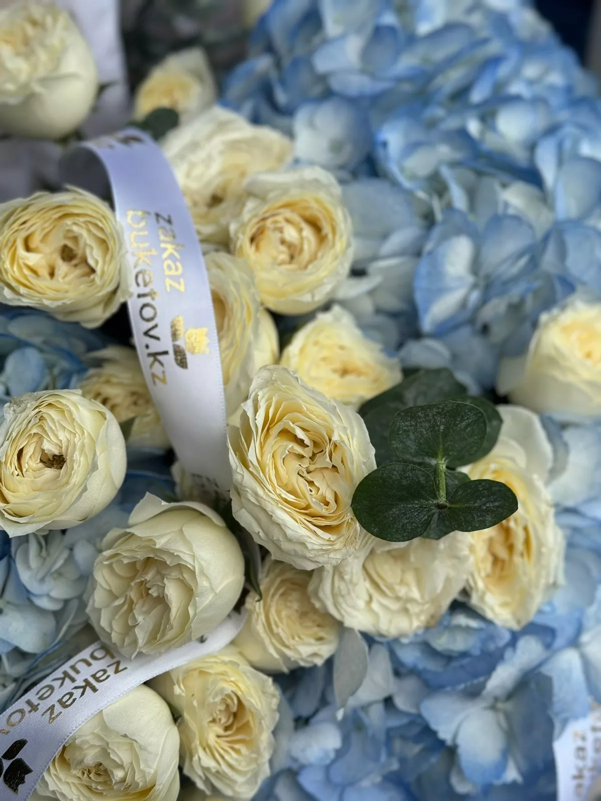 Букет "Орион" из гортензий и пионовидных спрей роз