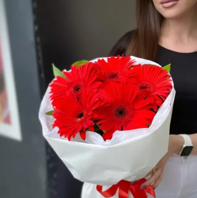 Букет из 5 гербер с рускусом