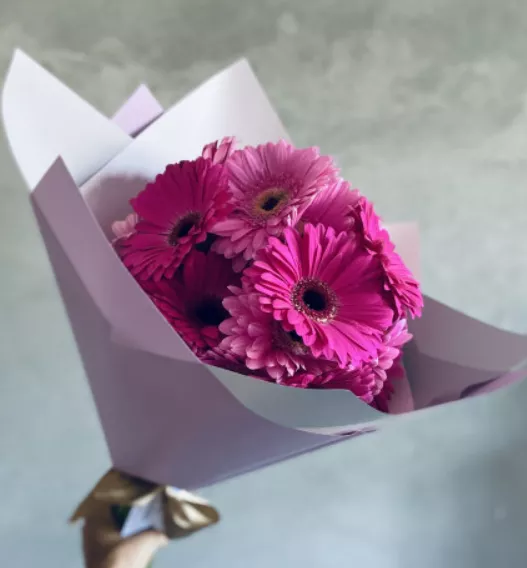 Букет из 21 фиолетовой герберы