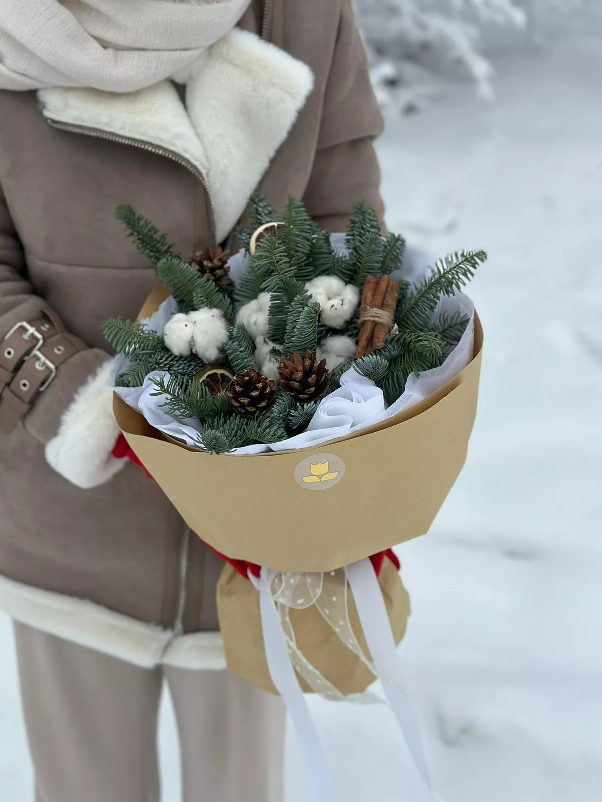 Композиция "Winter Joy" с нобилисом, хлопком  корицей