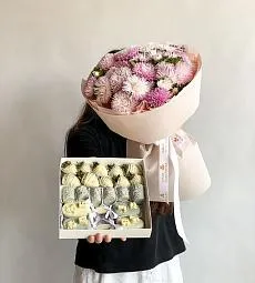 Сет 'Schoolastic' букет астр и фрукты в шоколаде