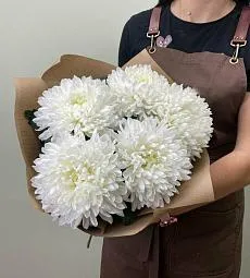 Букет из 5 белых крупных одноголовых хризантем