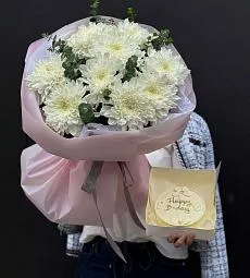 Сет "Гиада" букет хризантем и бенто тортик