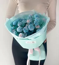 Букет "Хриза" из голубых хризантем 