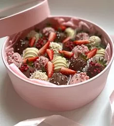 Клубничный бокс "Swirl" клубника в молочном и розовом шоколаде