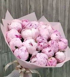 Букет из 25 розовых  пионов