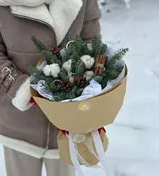 Композиция "Winter Joy" с нобилисом, хлопком  корицей