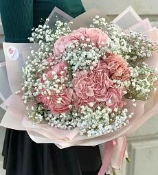 Букет "Анастасия" из гипсофилы и гортензий