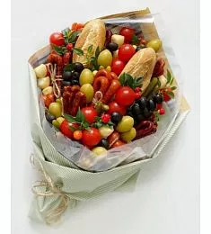 Букеты из колбасы "Моя оливочка" с овощами и колбасками